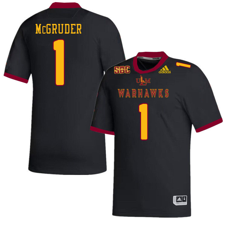 #1 Amir McGruder Louisiana-Monroe Warhawks College Football Jerseys Stitched-Black